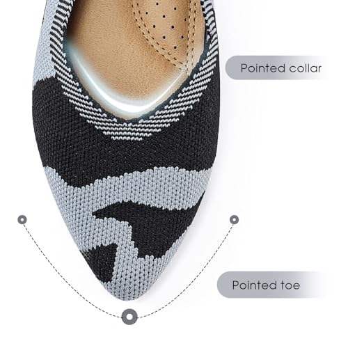 ADAMUMU Flats for Women Mother's Day Knit Stretch Flat Close Toe Dress Shoes for Women Dressy Comfort with Small Heel,Stripeblue,5M3