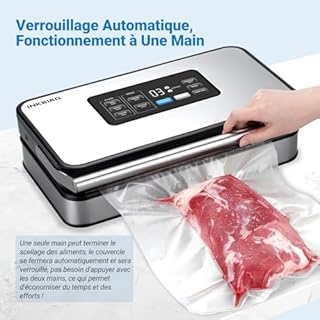 INKBIRD Machine Sous Vide Professionnelle pour Alimentaire, Double Pompe, Automatique, Modes Sec/Humide/Liquides, 20L/min, 160 Watts, Silencieuse, Coupeur Intégré et Rangement, Sacs et Rouleaux Inclus