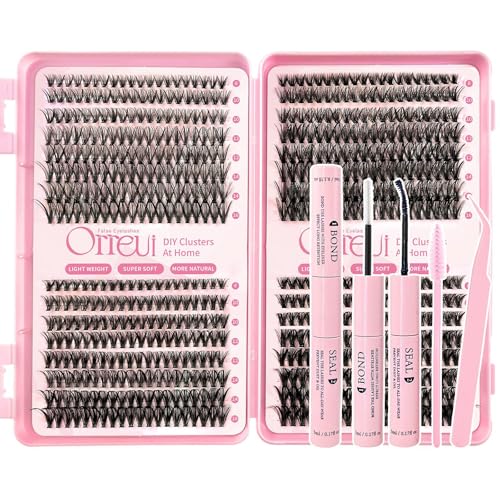 OrinKael Lash Clusters Kit 640 Pcs Eyelashes Clusters Extensions Kit 9-16mm Individual Lashes D Curl Fluffy Wispy False Eyelashes Thin Band with Bond Seal Tweezers Brush DIY (30D+40D+50D+60D 9-16mm)