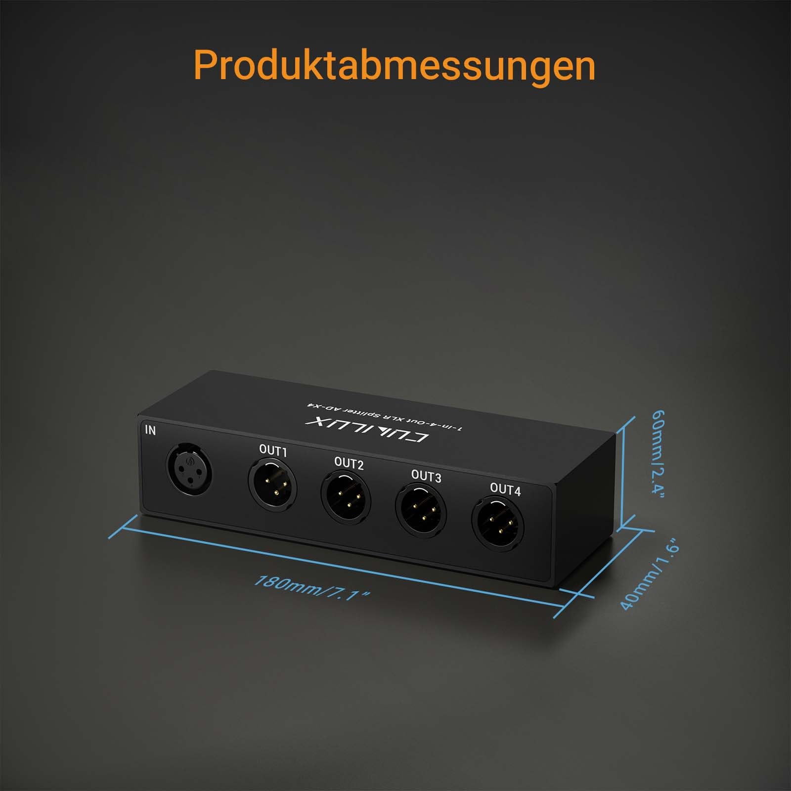 Cubilux 1 in 4 Out XLR Splitter, passiver 3 Pin Verteiler (1 Female auf 4 Male), symmetrischer Mono Distributor aus Aluminium