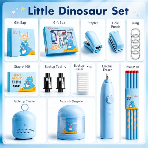 Image of Magicwand Battery Operated Pencil Sharpener,Electric Eraser,Vacuum Cleaner Stationery Set with 10 Eraser Refills for Kids,Adults for Home Office School【Blue】