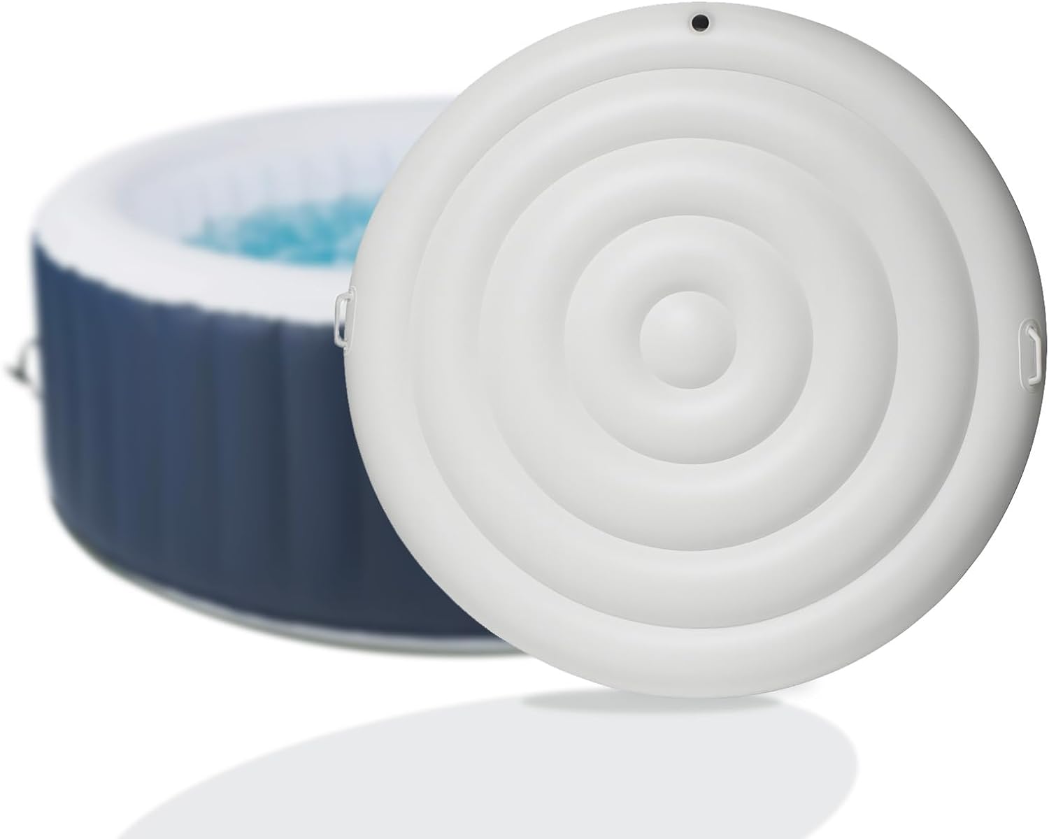 5.4Ft Inflatable Hot Tub Cover, Outdoor Portable Round Cover with Handle,Rainproof Dustproof Insulated Energy Saving Lid for Spa Hot Tubs, Foldable Spa