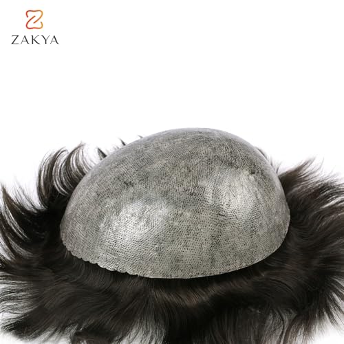 Zakya Hair System for Men Thin Skin Men's Toupee 100% Human Hair Men's Hairpieces 8x10 Inches Base Size Hair Replacement System for Men (Dark Brown 2#) - Image 2