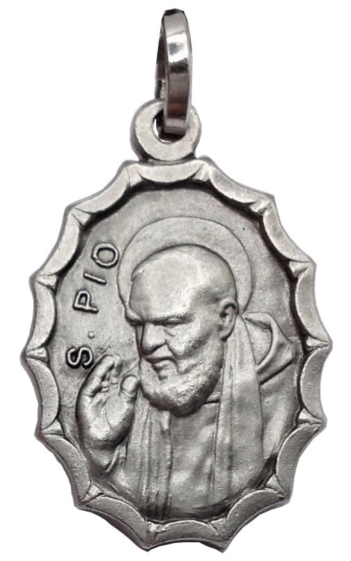 Médaille de San Pio en argent 925 cadeau idéal de baptême et communion