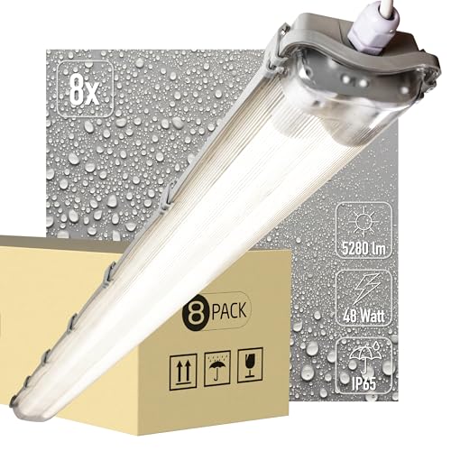 Preisvergleich Produktbild proventa® EasyBudget LED-Feuchtraumleuchte 150cm 48W 2x Röhre neutralweiss - Sparset 8x