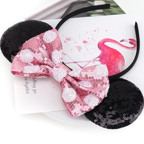 Image of DRESHOW Mouse Ears Bow Headbands Minnie Ears Headband Glitter Party Decoration Cosplay Costume for Women