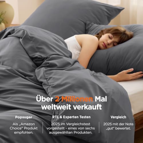 BEDSURE Bettwäsche 135x200 2teilig Mikrofaser - Anthrazit, 80x80 Kissen – Ansicht 2