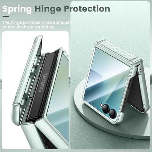 Image of Kapa Geometric Hinge Protection Back Cover for Samsung Galaxy Z Flip7 / Flip 7 | with [Inbuilt Glass] Full Body Shockproof Hard Back Case (Mint Green)