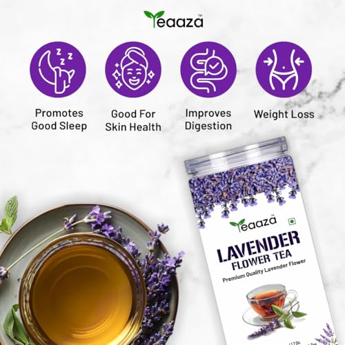 Image of TEAAZA Organic Lavender Tea Pack of 2: Calming Lavender Flower Tea For Relaxation And Wellness Support Promotes Good Sleep,Stress Relief|Improves Immunity|Soothing Tea For Relaxation|Reusable Pet Jar