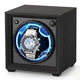 Isili Einzel Uhrenbeweger für Automatische Uhren, Auto Start-Stop Uhr Winders Box für Liebhaber, mit Quiet Motor 2 Rotation Mode Einstellung, blaues Licht, elastische Uhr Kissen, Geschenk für Mann