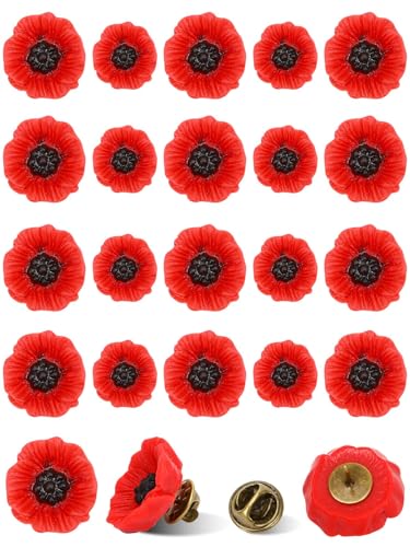 Image of JUNEBRUSHS 28 Pcs Memorial Day Poppy Flower Pins Resin Red Poppy Brooch Lapel Pin Lest We Forget Poppy Pins for Remembrance Veterans Day Wedding Home Garden Decoration (2 Size)