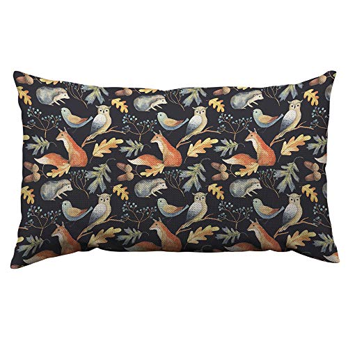 Hosnye Animal Throw Pillow Cover Owl Bird Fox Hedgehog Leaves Branches Berries Acorns Linen Fabric For Couch Bed Sofa Car Waist Cushion Cover 12 X 20 Inch Pillow Case #TOP20