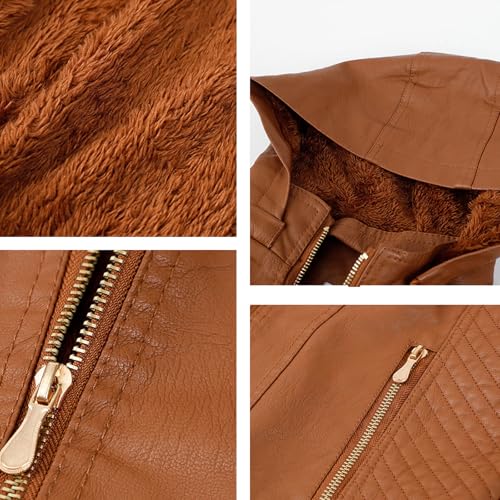 Womens Warm Fuzzy Hooded Jackets Hoods Coat for Women Long Sleeve Neck Faux Leather Winter Fall Outfit 20252