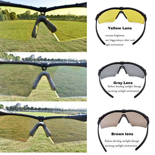 Hdlsina Tactical Eyewear Anti Fog Shooting Safety Glasses For Men Unisex Military Grade Safety Sunglasses Set Of 3 (Khaki) #TOP1
