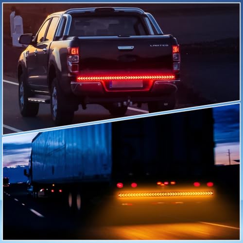 Image of 4 Pack Arrow LED Tailgate Light Strip 60 Inch Truck Light Bar | Light Bar with Red Running Brake Lights Amber Turn Signals Strobe Lights Dynamic Flashing, Pickup Suv Trailer, Adhesive Strip
