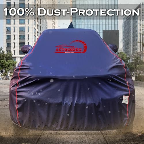 Image of 100% All Weather Car Body Cover Compatible with Kia Sonet Waterproof, Uv & Dust Protection | with Mirror & Antenna Pockets, Elastic Bottom, Piping Style - Blue