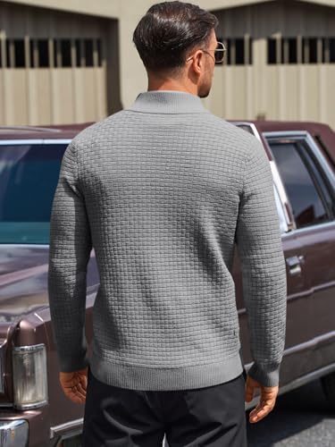 Runcati Mens Quarter Zip Pullover Sweaters Mock Neck Slim Fit Lightweight Pullover Waffle Knit Casual Polo Sweater3