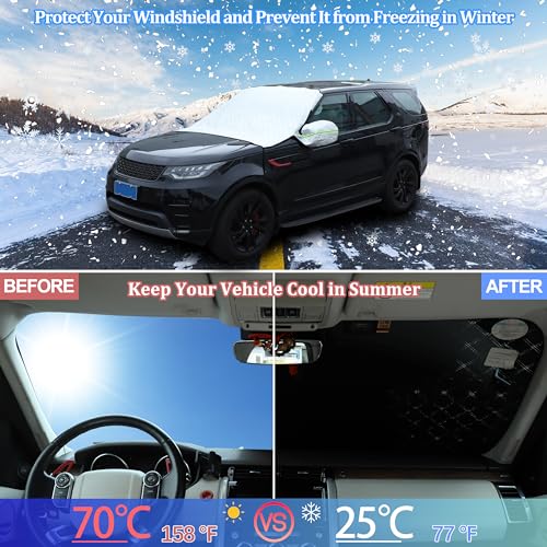 Image of Windshield Snow Cover Compatible with LR Discovery 2003-2024, Car Snow Cover, Front Windshield Sunshade, Exterior Windscreen Sun Shade, UV-Rays Sun Ice Snow Frost Protector, 4-Layer Windshield Cover