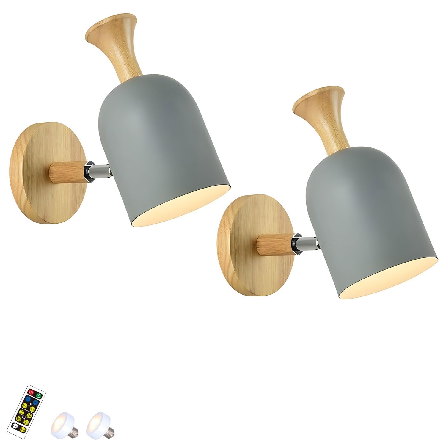 FZQSXAZU Modern Battery Operated Wall Lamp Set of 2 - Adjustable Arm Nordic Farmhouse Sconces Cordless Recharable Indoor Lighting for Bedroom & Living Room Gray h
