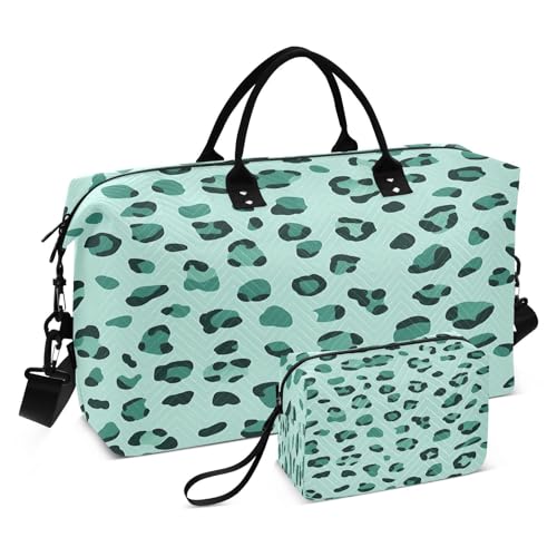 Travel Duffle Bag Weekender Bags Overnight Bag with Toiletry Bag Gym Duffel Bag Green Black Leopard for Travel Business Trips Sport