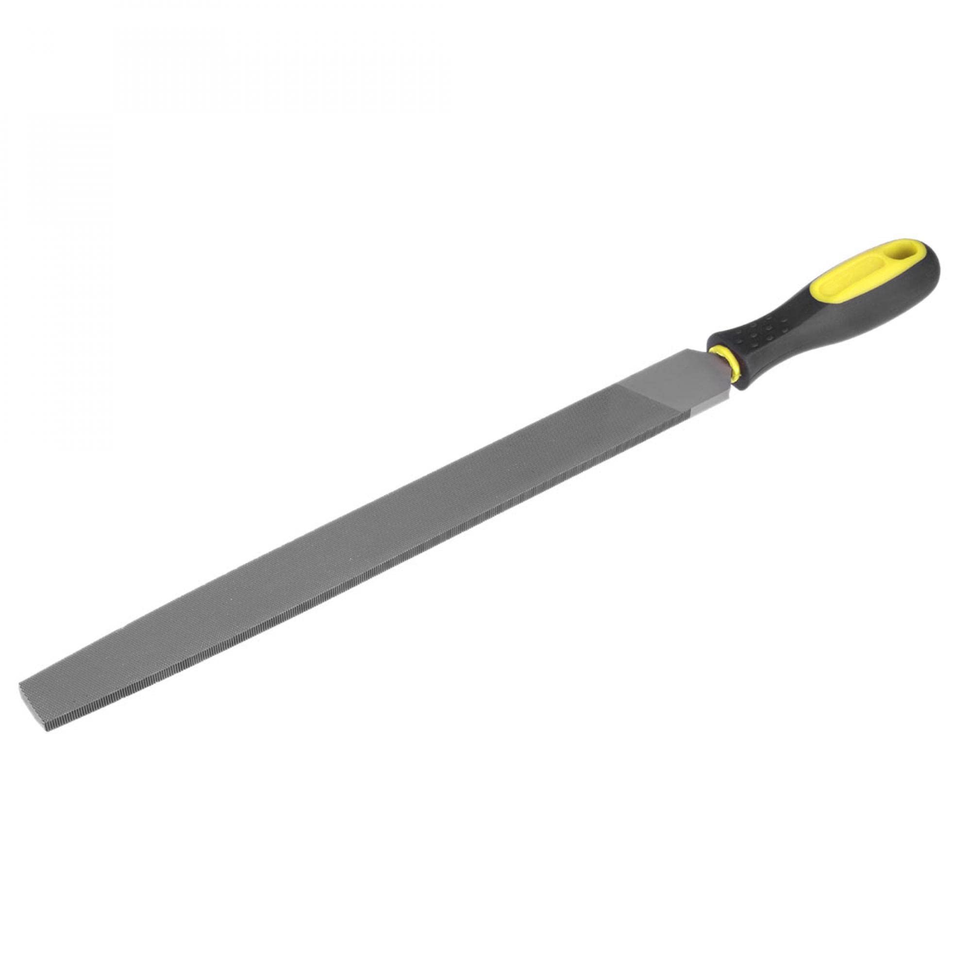 uxcell Second Cut Grade High Carbon Hardened Steel Flat Mill File W Rubber Hand Grip Handle, 12-Inch