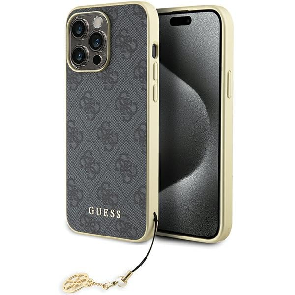 GUESS GUHCP15XGF4GGR Coque pour iPhone 15 Pro Max 6,7" Gris Coque Rigide 4G Collection Charms