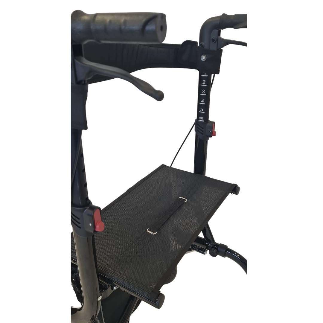 abc HOME Ultra-Leichtgewicht Rollator 6 kg – Aluminium Gehwagen klappbar bis 130 kg – Reise-Rollator mit Ankipphilfe, Sitz & Tasche – 5-fach höhenverstellbar – Schwarz (Nobles Schwarz)