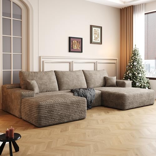 Image of 96 inch Sectional Couches for Living Room Cloud Couch Sofa with L-Shape Upholstered Boneless Couchs Modern Modular Sectional Couch with Chaise
