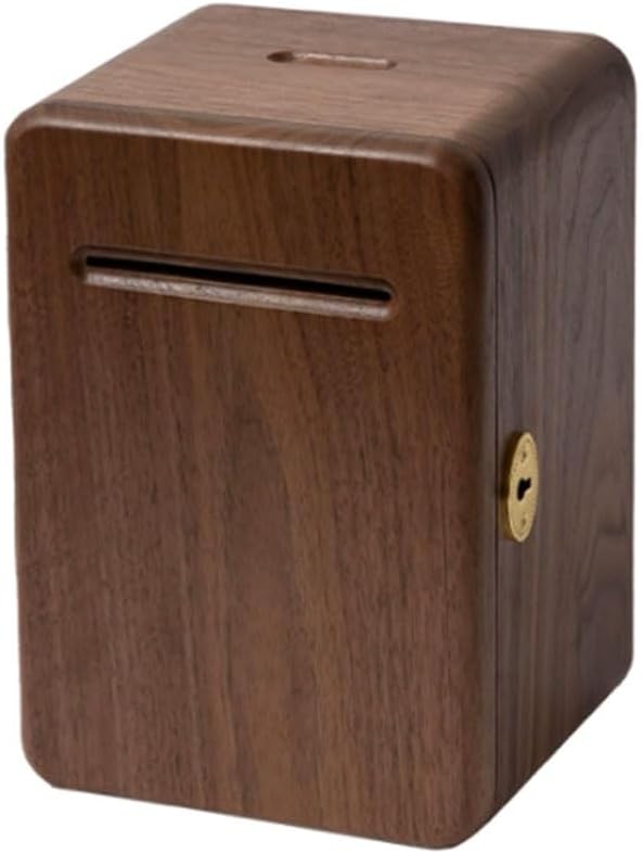 Exquisite Wooden Piggy Bank Brown Square Savings Box Creative Ornaments Coin Box Desktop with a Key Easy to Store