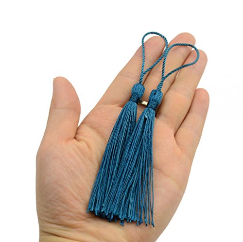 Image of 100pcs 13cm /5 Inch Silky Floss Bookmark Tassels with 2-Inch Cord Loop and Small Chinese Knot for Jewelry Making, Souvenir, Bookmarks, DIY Craft Accessory (Dark Teal)