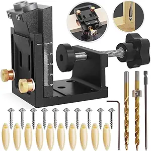 HFM Pocket Hole Jig Kit Adjustable Woodworking Tools Pocket Dowel Hole Jig System Set Wood Woodwork Guides Joint Angle Tool