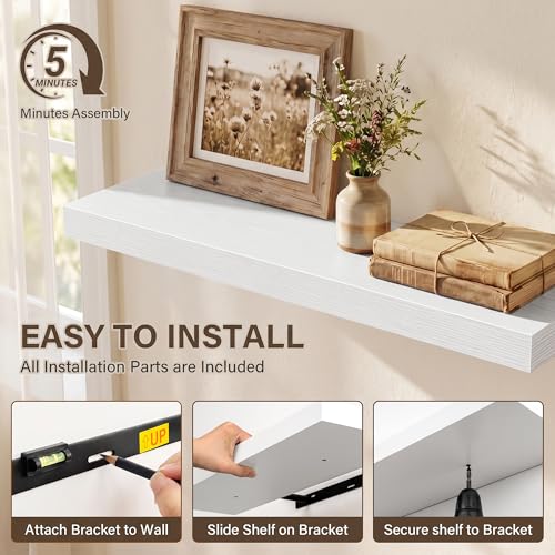 Image of Acovy 40in Long Floating Shelves for Wall Set of 2, Wood Wall Shelves for Bathroom Bedroom Kitchen Living Room Laundry Room, Modern Floating Shelf for Home Decor