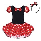 Toddler Girl Polka Dots Party Fancy Costume Birthday Tutu Dress up Dance Leotard Gymnastic Cosplay Gown w/Ear Headband Red 2-3 Years