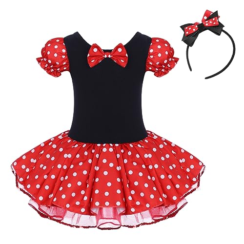 IBTOM CASTLE Toddler Girl Polka Dots Party Fancy Costume Birthday Tutu Dress up Dance Leotard Gymnastic Cosplay Gown w/Mouse Ear Headband Red 12-18 Months