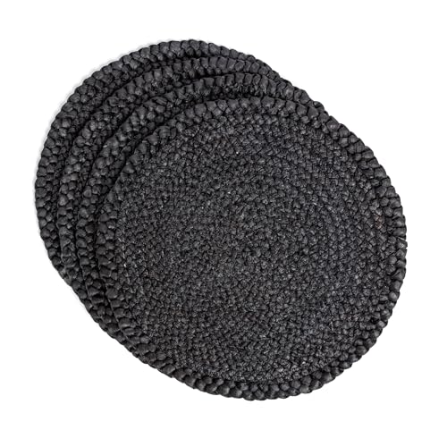 Round Woven Placemats, Set of 4, Black