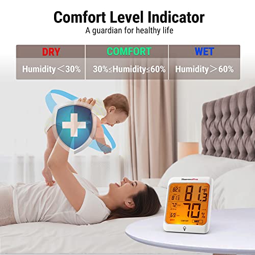 image for ThermoPro TP53 Digital Hygrometer Indoor Thermometer for Home, Tempera