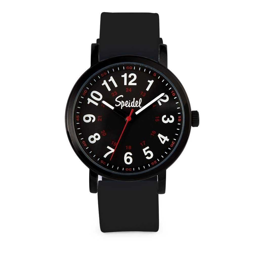 Speidel Scrub Glow Watch for Medical Professionals with Scrub Matching Black Silicone Band, Black Ea