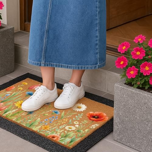 UNICRAFTALE Vintage Wildflower Türmatte Retro Florale Willkommensmatte rutschfeste Eingangsmatte Für Haustür Eingangsbereich Wohnung Badezimmer Dekor 43x76cm