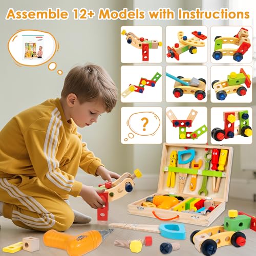 image for KIDWILL Kids Tool Set with Electric Drill & DIY Stickers, Toddler Tool