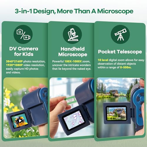 Image of Hideal HP20 IPS Microscope for Kids: [3-in-1] [Easy and Fun] 2 inch Portable Handheld Microscope Miniscope, Pocket Mini Scope Educational Science Kit, Christmas Birthday Gifts for Kids, 32GB, Blue