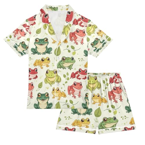 senya Color Frog Satin Summer Pajama Sets Silk Short Sleeve Button Down Sleepwear