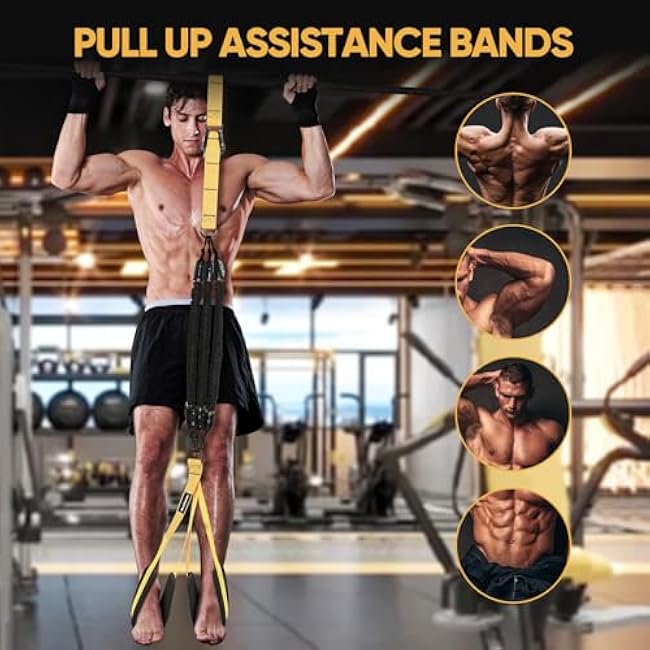 Adjustable Pull Up Assistance Bands with Fabric Feet Mats for Strength Training, Pull-Up Bar Workouts, and Resistance Training