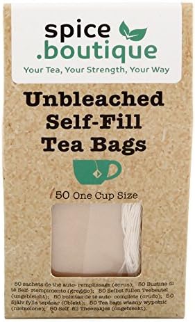 .boutique 50 Unbleached Paper Self Fill Teabags, One Cup Size 5x7cm, Plastic Free, spice.boutique