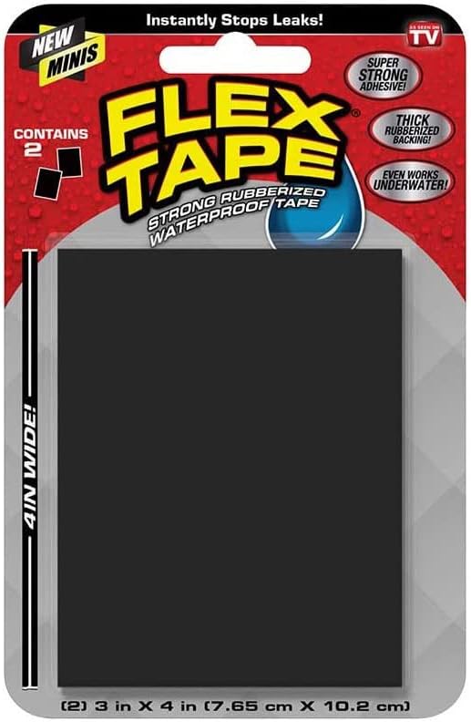 Flex Tape, Mini, Black, Original Thick Flexible Rubberized Waterproof Tape - Seal and Patch Leaks, Works Underwater, Indoor Outdoor Projects - Home RV Roof Plumbing and Pool Repairs