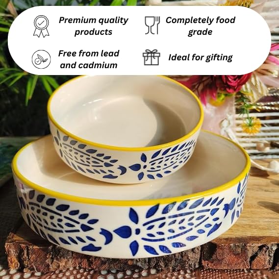 Image of Niyara Stoneware Handmade Ceramic Stylish Premium Serving Bowls /Salad Tray Microwave Dishwasher Safe (Leaf Design)