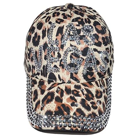 Popfizzy Las Vegas Hats for Women and Girls, Bling Animal Print Rhinestone Trucker Hat, Fun Leopard Print Baseball Caps., Vegas (Leopard Print), One Size Cover