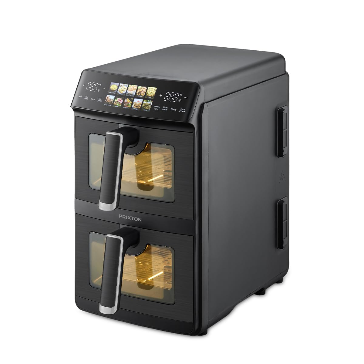 PRIXTON Friteuse à air verticale 10 L avec Double Panier 5 L + 5 L, 2600 W, Air fryer sans huile avec 2 Paniers indépendants, écran LED tactile, 10 Programmes, 80–200 °C, Fenêtre et éclairage
