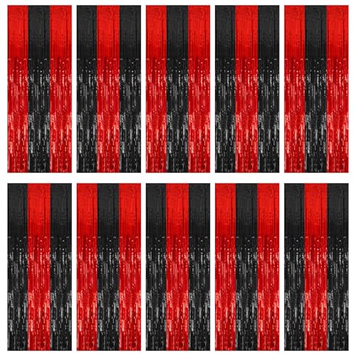Image of 10 Pack Black and Red Backdrop Party Decorations Tinsel Curtain Halloween Party Streamer Foil Fringe Birthday Decorations Photo Booth Fancy Ball Christmas New Year Graduation Party Decor Decor