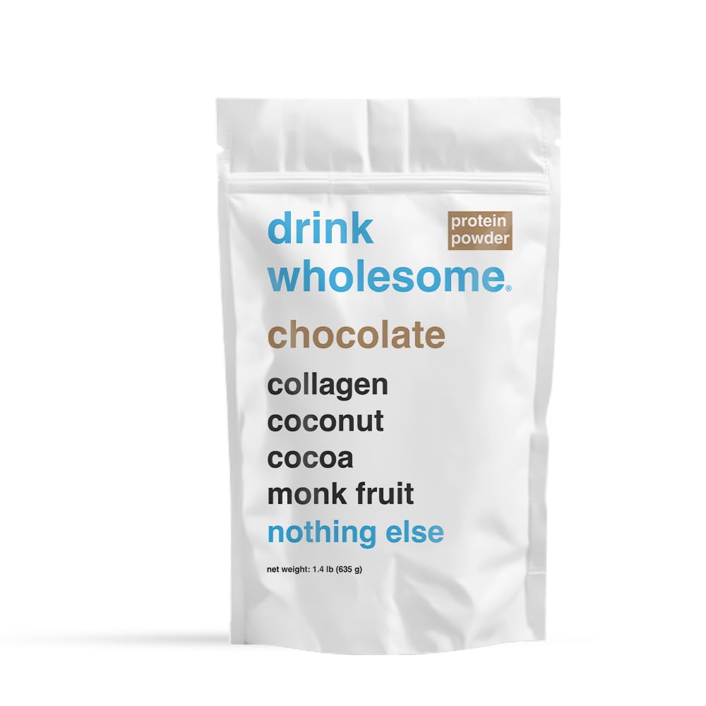 drink wholesome Chocolate Collagen Protein Powder | for Sensitive Stomachs | Gut Friendly | Additive & Dairy Free | No Artificial Sweeteners | No Bloating, Farts or Gas | No Constipation or Diarrhea