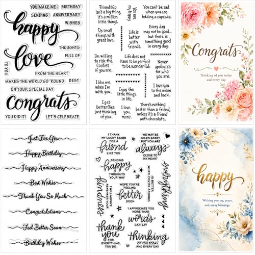 Outus 4 Pcs Stamps for Crafting Words Clear Blessing Sentiment Words Silicone Stamps for Card Making Crafting Pattern Christian DIY Scrapbooking Photo Album Decoration(Classic)